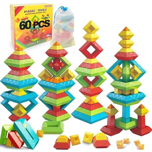 100Pcs Montessori Stacking Toys For Toddlers 1-5 Years - Pyramid Building Blocks With Storage Box