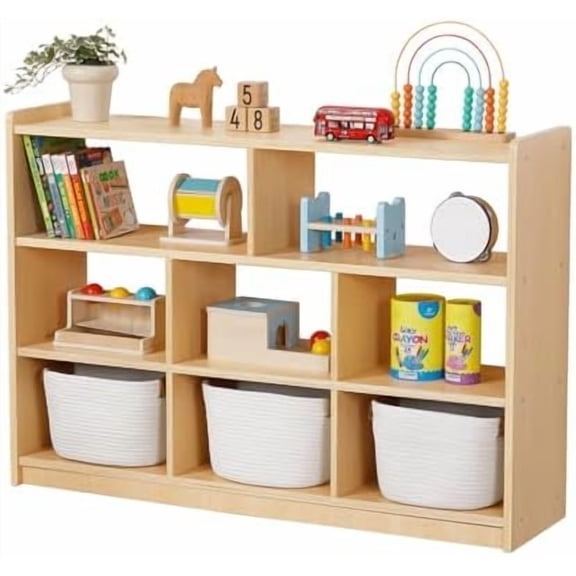Montessori Toy Shelf and Storage, 31.5" H, 3-Tier Toy Storage Organizer with 8 Cubby, Montessori Shelves for Playroom, Nursery, Daycare, Preschool, Classroom Furniture$$Home Decor, Kitchen, & Other