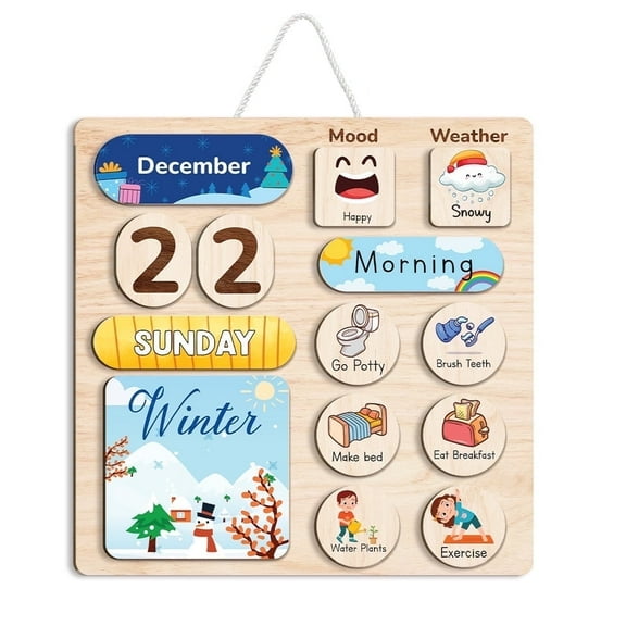 Montessori Toy Wooden Calendar for Kids with Daily Routine, Chore Chart For Kids