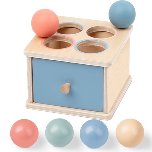 Pajojoqa Montessori Toys Wooden Object Permanence Box with Drawer Shape Sorter Color Sorting Education for 2+ Boy Girl Drop Busy Box (C-Balls)