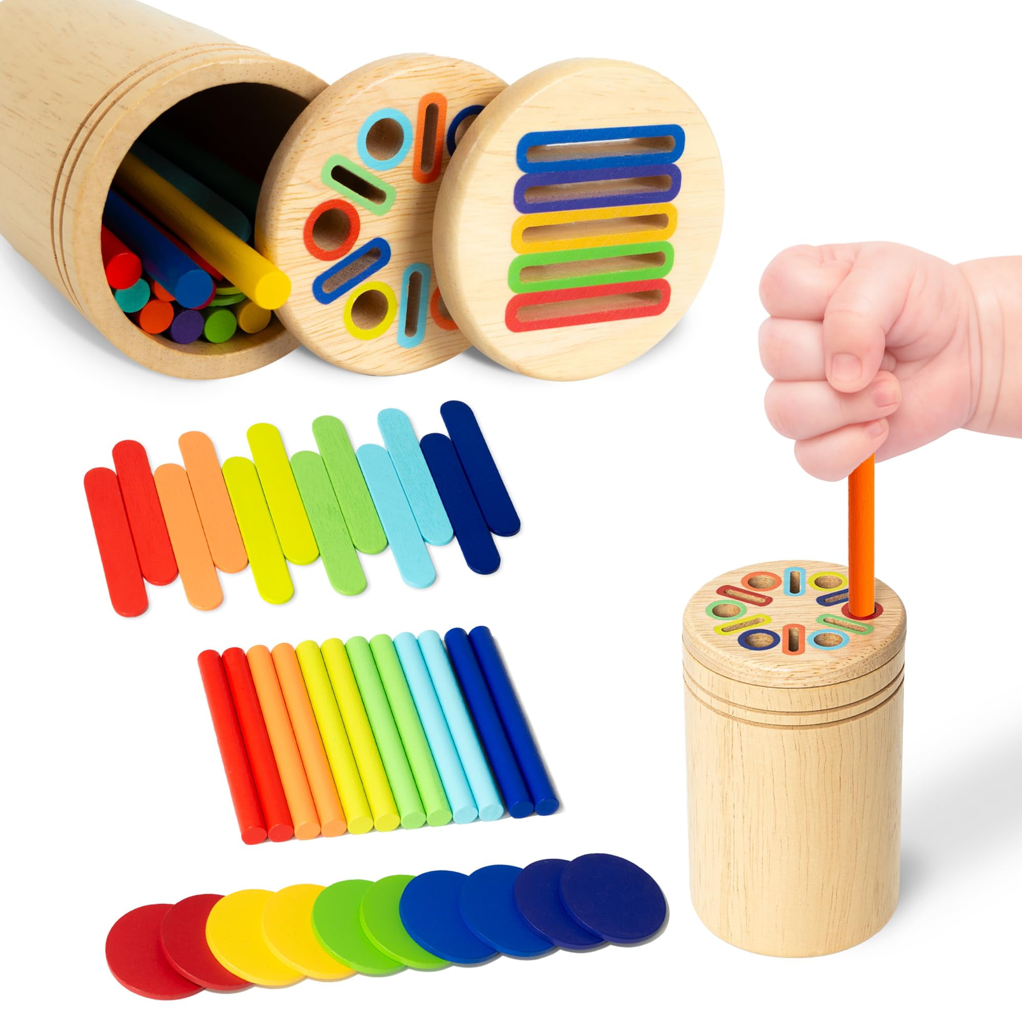 Montessori Toys for 1 2 3 Year Old: 3-in-1 Wooden Color Sorting Toys ...