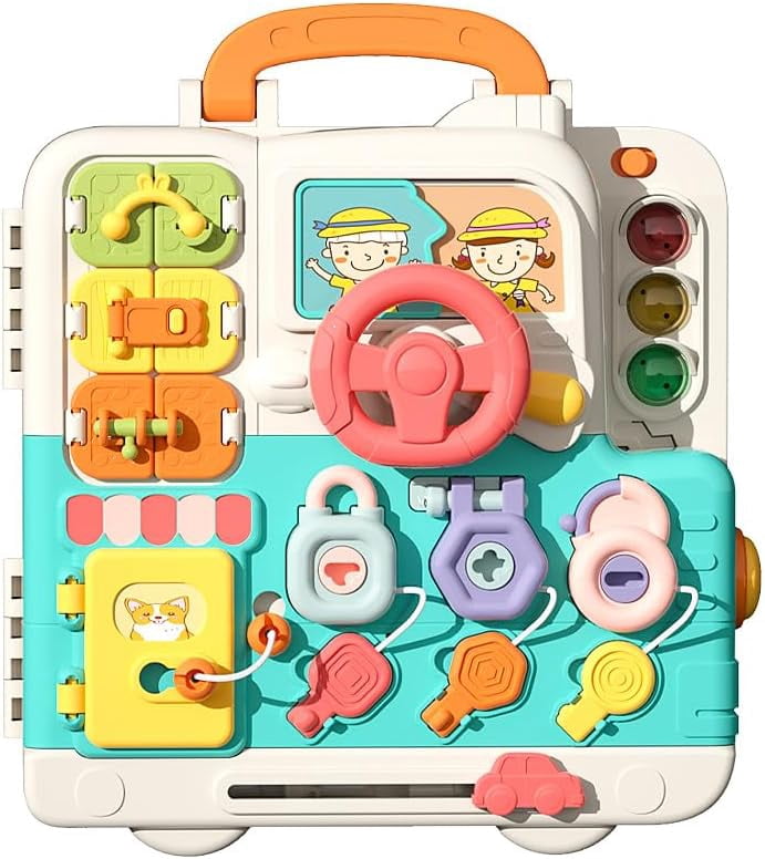 Montessori Toys for 1-3 Year Old Baby, Bilingual Busy Board for Toddlers 1-3, Educational Toddlers Toys for Ages 0-3, Birthday Gifts for 1+ Year Old, Developmental Baby Toy 12-36 Months