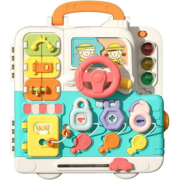 Montessori Toys for 1-3 Year Old Baby, Bilingual Busy Board for Toddlers 1-3, Educational Toddlers Toys for Ages 0-3, Birthday Gifts for 1+ Year Old, Developmental Baby Toy 12-36 Months