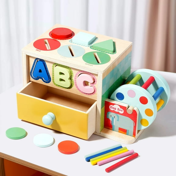 Montessori Toys for 1-3 Year Old: Color Sorting Wooden Drawer Box Toy for Toddlers, Object Permanence and Fine Motor Sensory Toy, 12-18 Months Busy Board Matching Game for Baby Boys and Girls Gifts