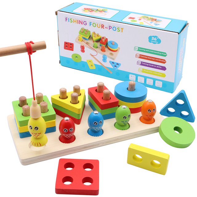 VEGCOO Montessori Toys for 1+ Year Olds Educational Wooden Sorting & Stacking Gift