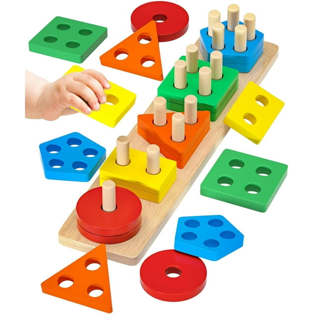 REVANAK Montessori Toys for 3+ Year Old Boys Girls Toddlers, Wooden Sorting and Stacking