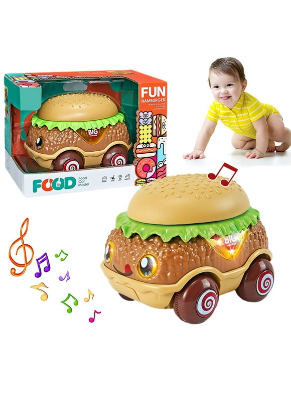 Montessori Toys for Babies 6-12 Months Baby Sensory Toys, Hamburger Cute Pull Back Car Toy with Light and Sound,Gift Toys 1 Year Old Boys Gifts Girl Toys