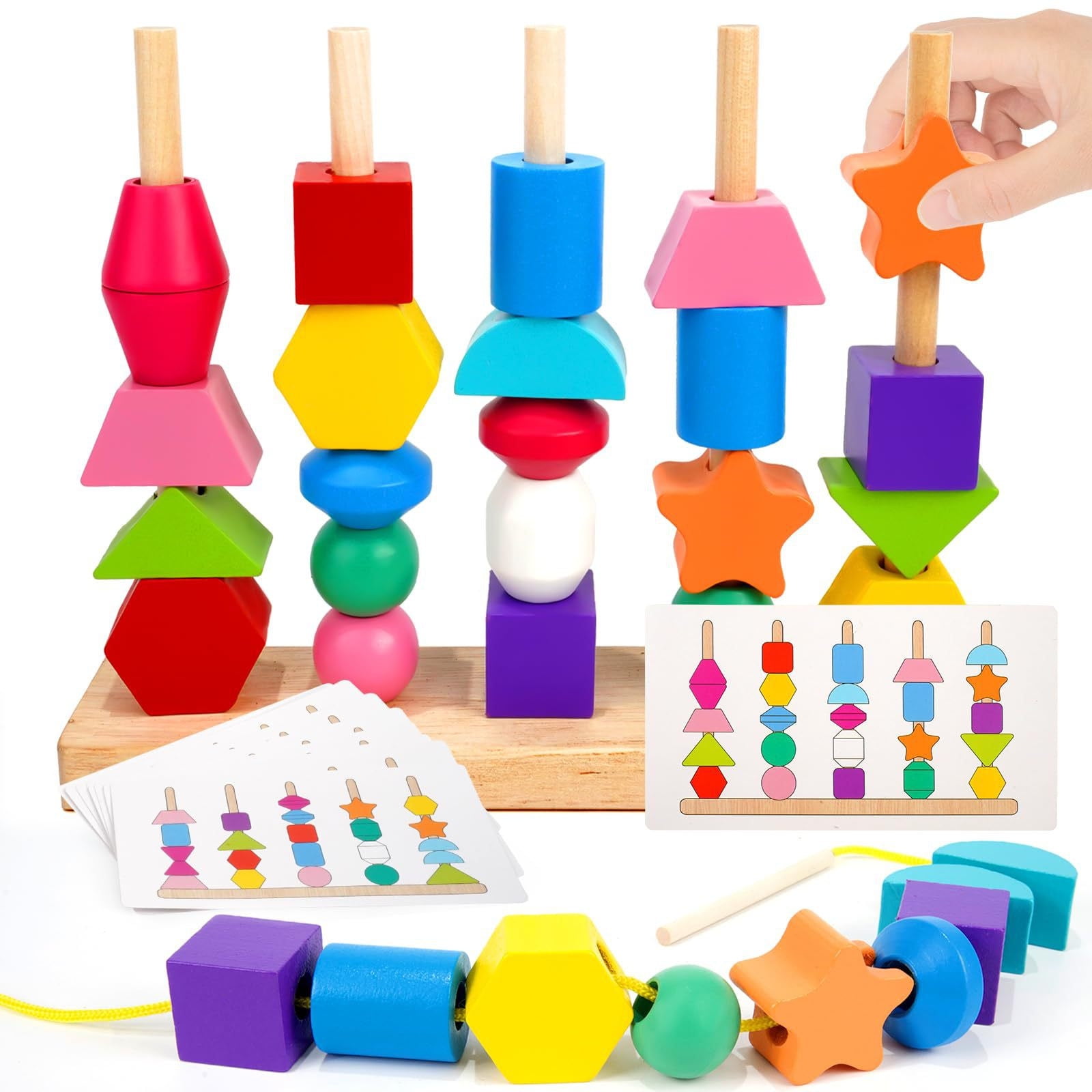 Montessori Toys, Montessori Lacing Bead Sequencing Toy Set Fine Motor