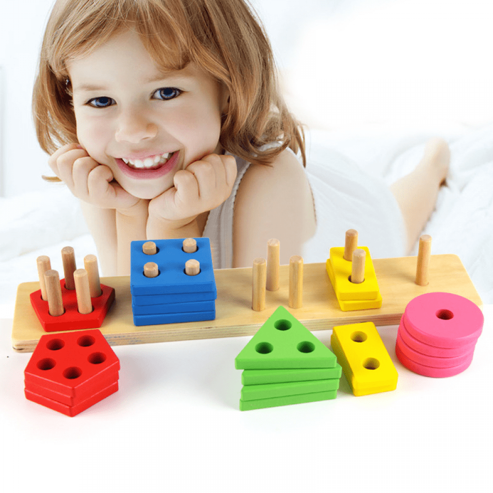 Montessori Toys Toddler Gift Wooden Blocks Sorting Stacking Toy for 1 2 3 4 Years Old Baby