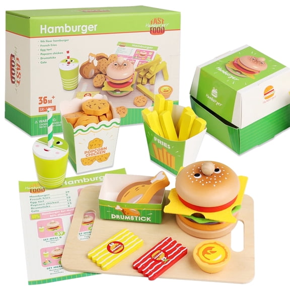 Sytle-Carry Play Food, Wooden Play Food Sets for Kids Kitchen, Toddler Learning Toys for 3 4 5 6 7 8 Years, 39 Pieces
