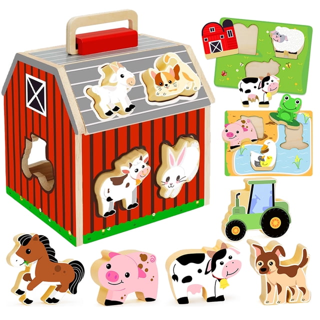 Montessori Toys for 1 Year Old, Wooden Farm Animals Toy for Toddlers 1 ...