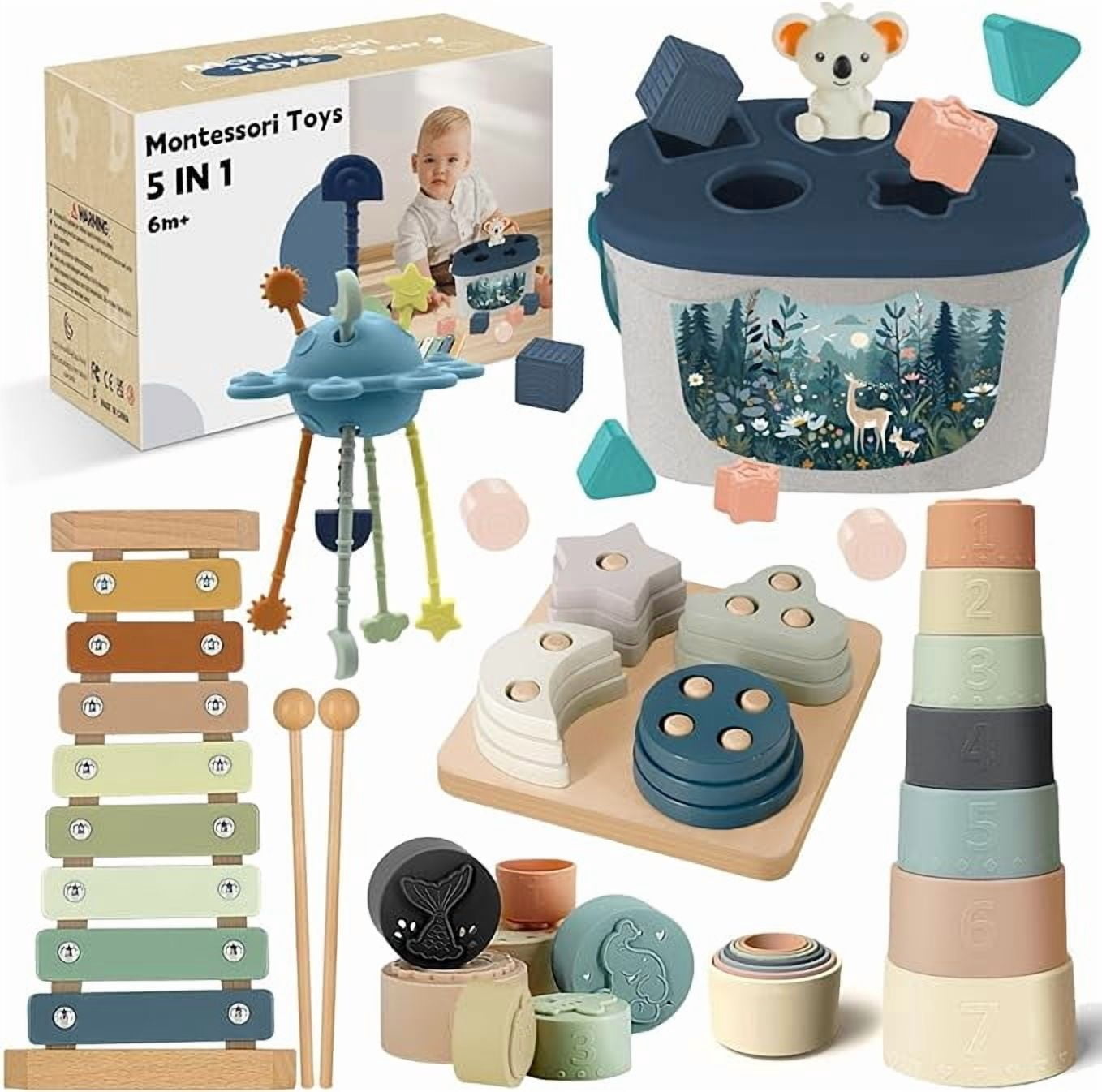 Montessori Toys for Babies 6-12 Months, Shape Sorter Toys, Baby Blocks, Tissu Toys Gift for 6-36 Months Girls Boys