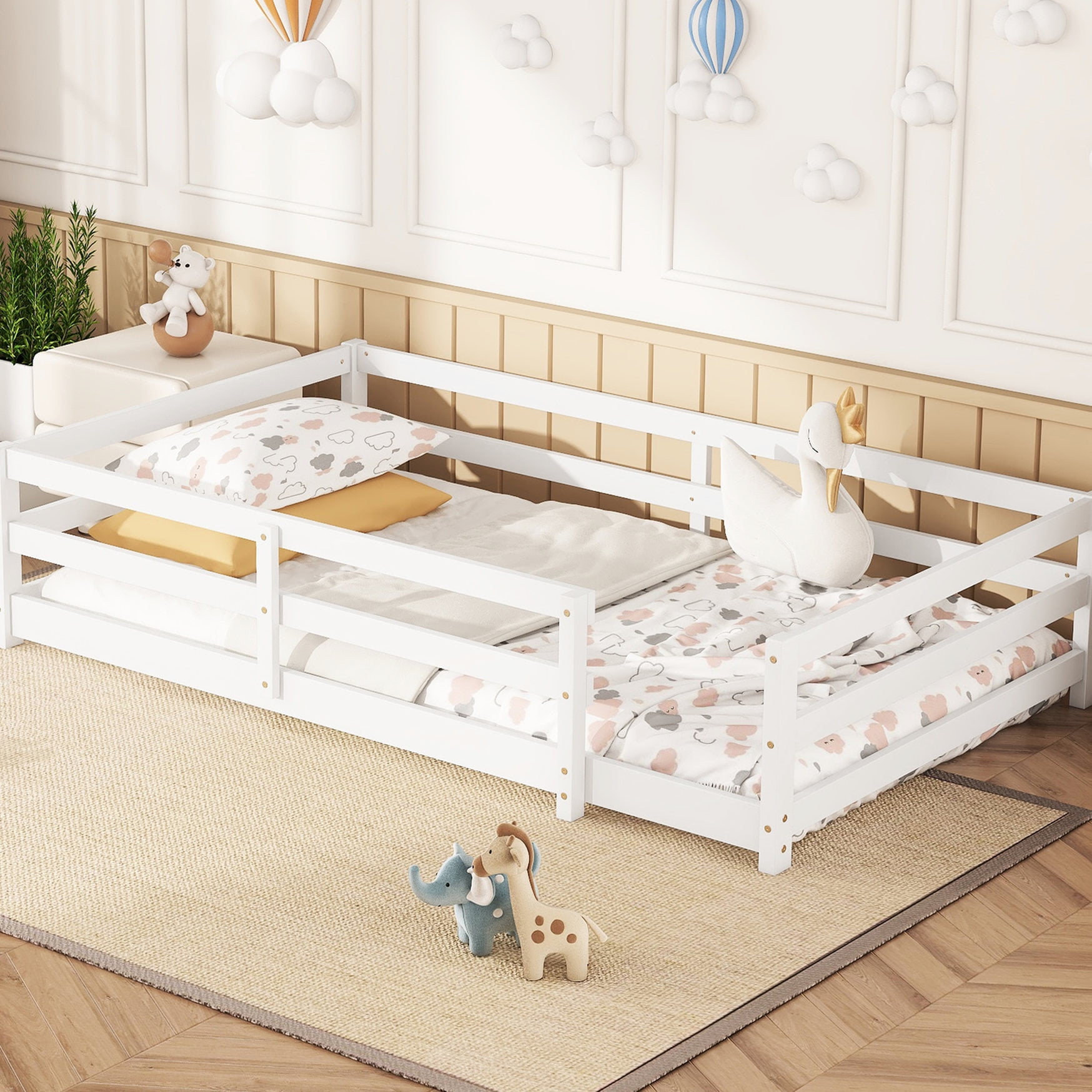 Montessori Twin Floor Bed / Pine Wood, No Foundation Needed / Versatile ...