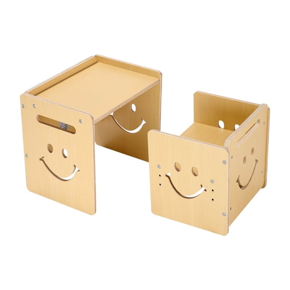 Montessori Weaning Table and Chair Set 3 in 1 Adjustable Height Wooden Toddler Table with Chalkboard for Kids Ages 1 to 5 Natural Wood Drawing Reading Eating