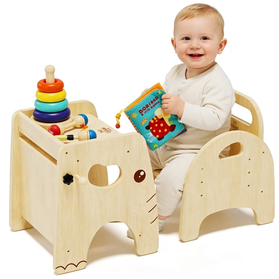 Montessori Weaning Table and Chair Set, Adjustable Design, Elephant Theme Wooden Toddler Table and Chair Set for Toddlers 1-3, Ideal for Mealtime, Learning and Play, Kids Montessori Furniture