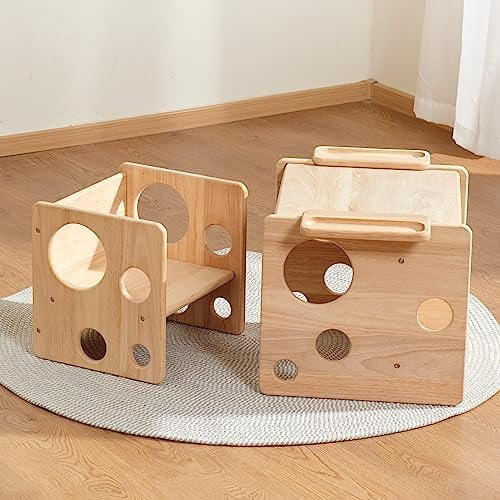Montessori Weaning Table and Chair Set, Adjustable Toddler Table and Chair, Solid Wood Activity Table, Ideal for Learning, Mealtime and Play, Montessori Furniture for Baby Kids Boys Girls 1-3