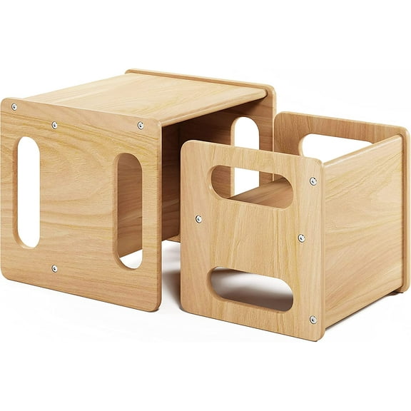 Montessori Weaning Table and Chair Set,Real Hardwood, Desk for Toddler Reading,Snack Time,Playroom,Activity Cube,Step Stool,1-3 Year Old Kids Montessori Furniture