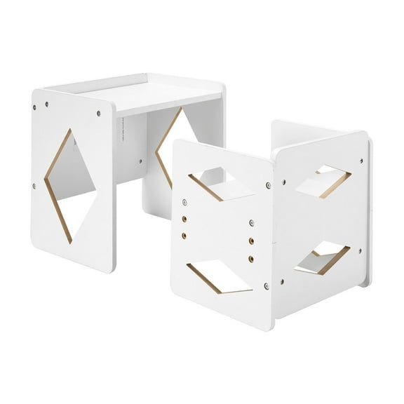 Montessori Weaning Table and Chair Set, Wooden Toddler Table and Chair Set for Aged 1-5, Adjustable Height Kids Montessori Chair and Activity Table, Ideal for Reading, Eating, Playing - White