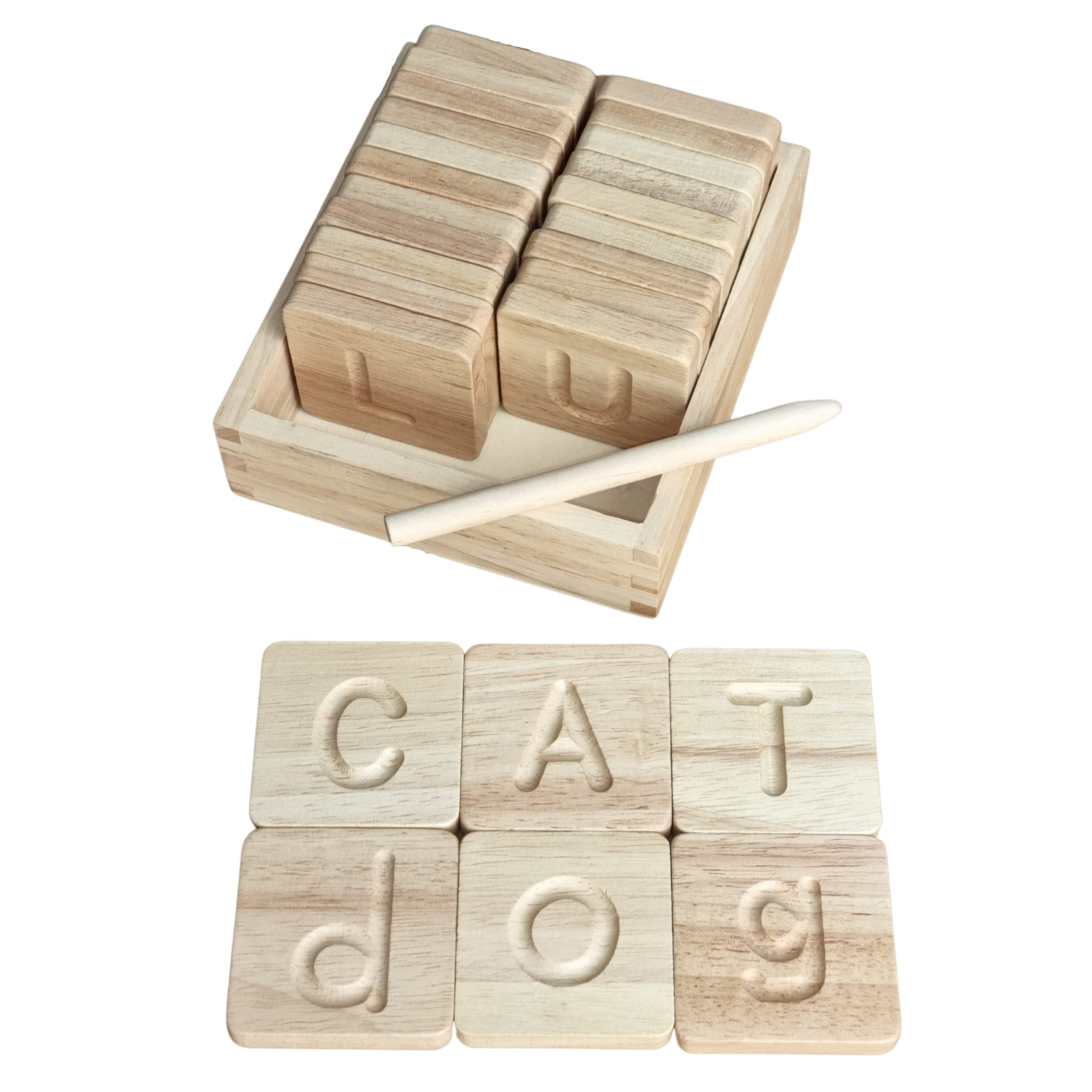 Montessori Wooden Alphabet Tiles TSF6 Set - Tracing Letters for Kids ...