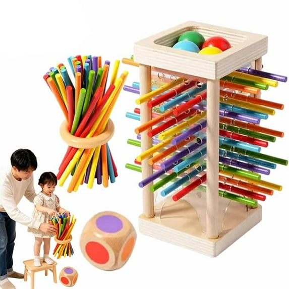 Montessori Wooden Board Game, 36 Colorful Sticks Dice Game, Math Learning Toys for Fine Motor Skills & Counting, Family Travel Game and Birthday Gifts