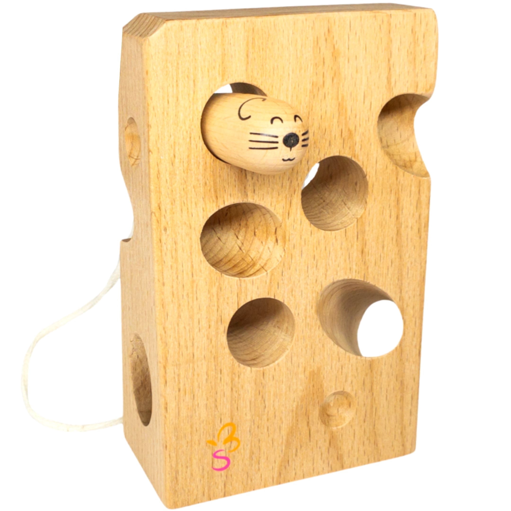 Montessori Wooden Cheese and Mouse Lacing and Threading Activity Toy ...