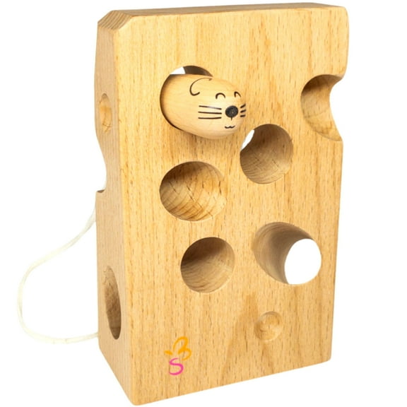 Montessori Wooden Cheese and Mouse Lacing and Threading Activity Toy _ Improves Motor Skills for Toddlers, Boys and Girls