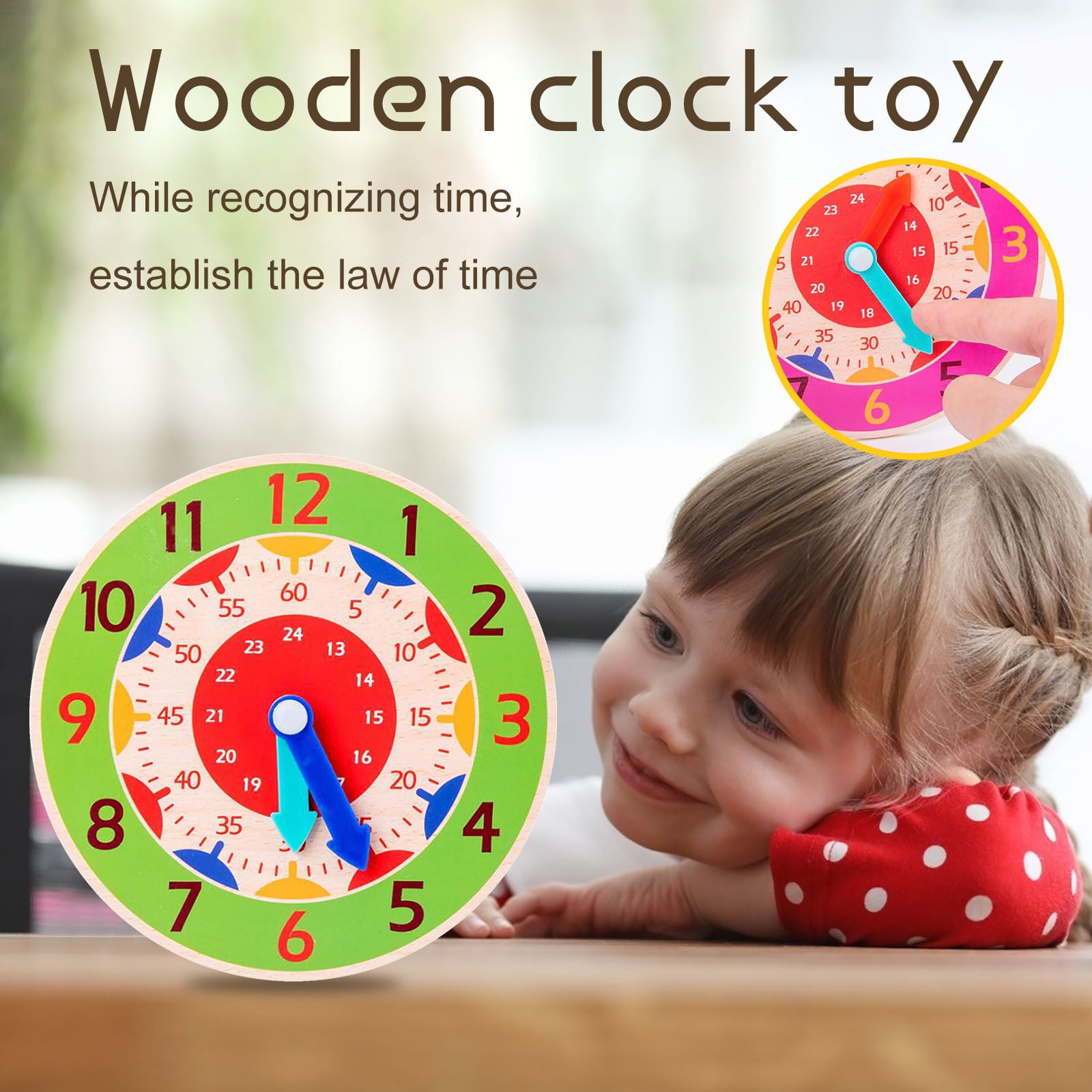 Montessori Wooden Clock For Children, Toys With Hours, Minutes And