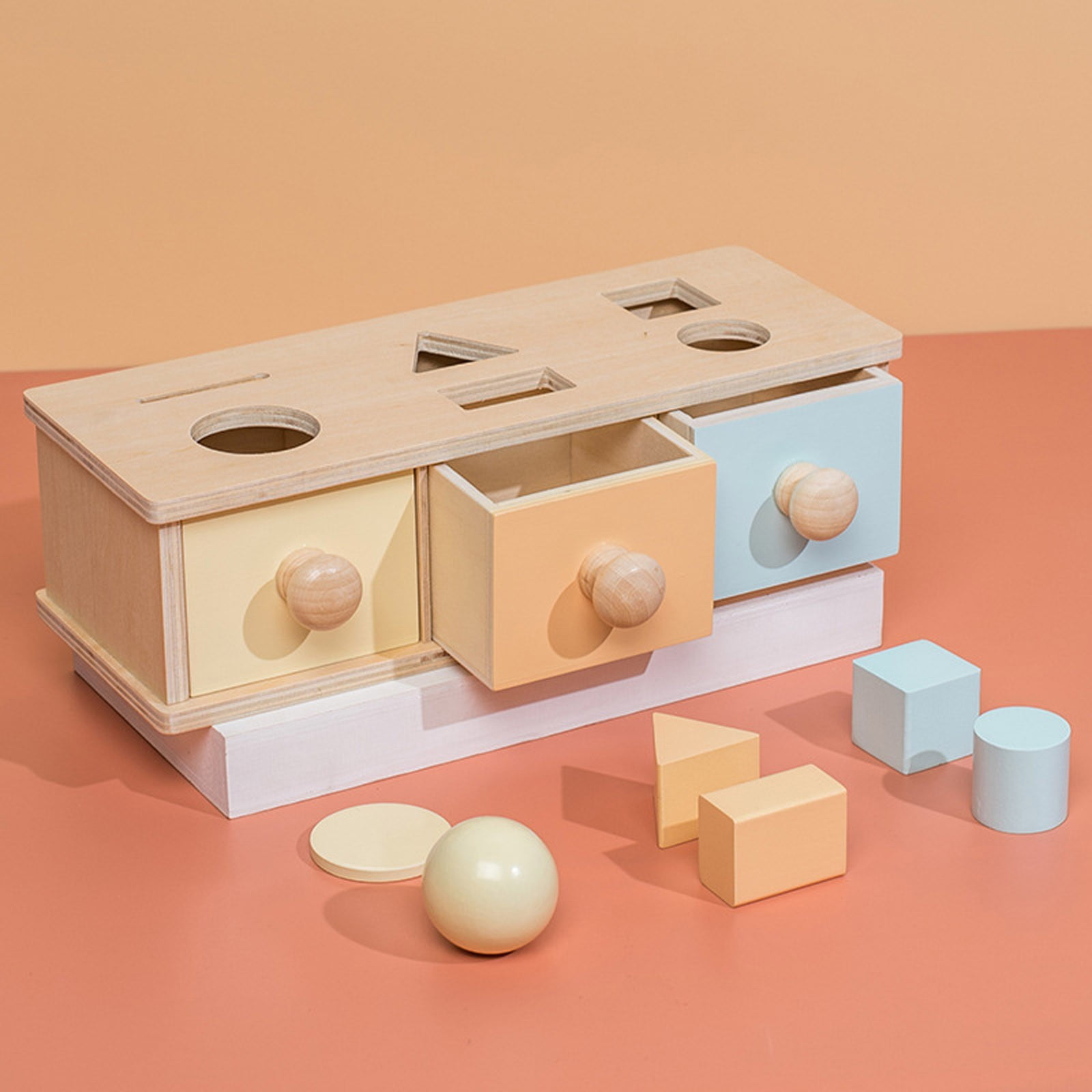 Montessori Wooden Drop Drawer Intelligence Toy Natural Early Learning ...