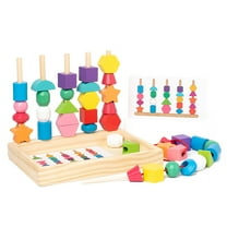 Montessori Wooden Lacing Beads Toy Set With Storage Educational Preschool Learning Toy For 2 3 4 Year Old Toddlers Musical Books Sensory Toys For Kids 8-12 Kids Toys Boys 2-3 Stackable Toys For