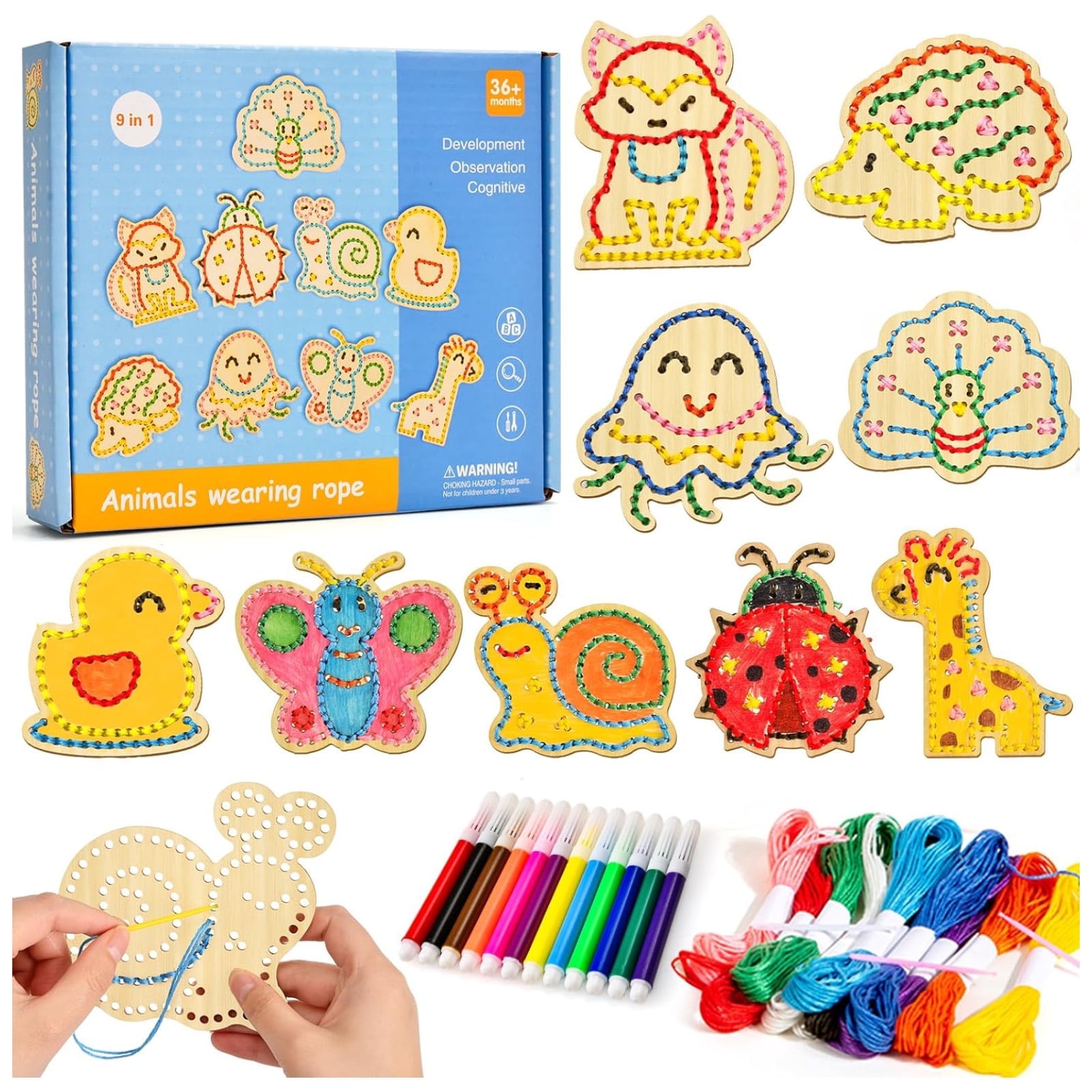 Montessori Wooden Lacing Cards Toys for Toddlers Preschool