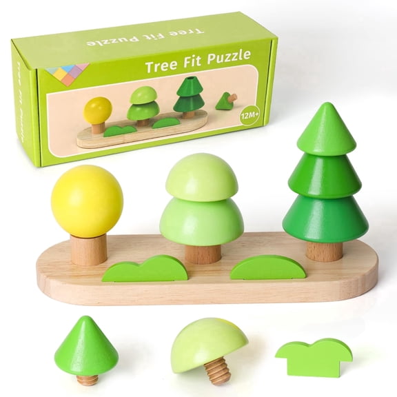 Montessori Wooden Toys for 1 2 3 Year Old Boys Girls?Wooden Tree Stacking Toy for ToddlersEducational Wooden Learning Toy for Fine Motor Skills, Natural Wood Gift for Kids Age 1-3