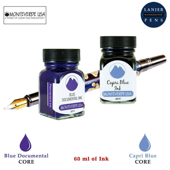 Monteverde 60ml Core Fountain Pen Ink Bottle (30ml Blue Documental Ink Bottle G309DU, 30ml Capri Blue Ink Bottle G309CB)