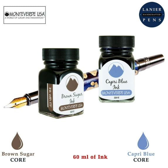 Monteverde 60ml Core Fountain Pen Ink Bottle (30ml Brown Sugar Ink Bottle G309BS, 30ml Capri Blue Ink Bottle G309CB)