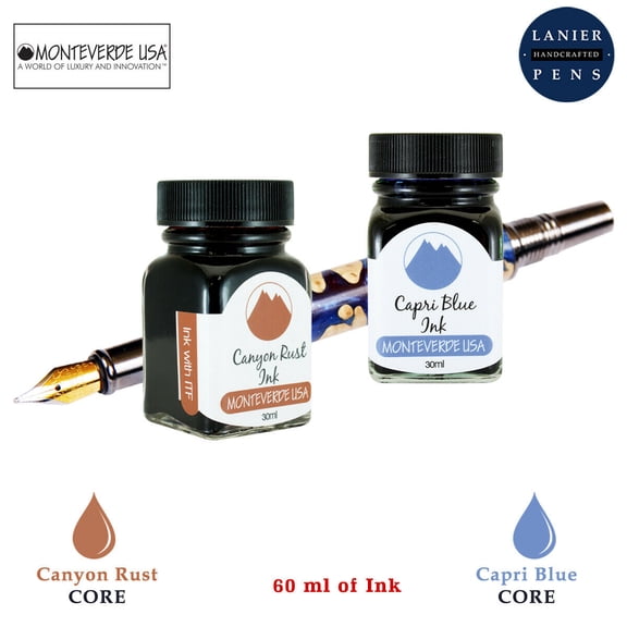 Monteverde 60ml Core Fountain Pen Ink Bottle (30ml Canyon Rust Ink Bottle G309CP, 30ml Capri Blue Ink Bottle G309CB)