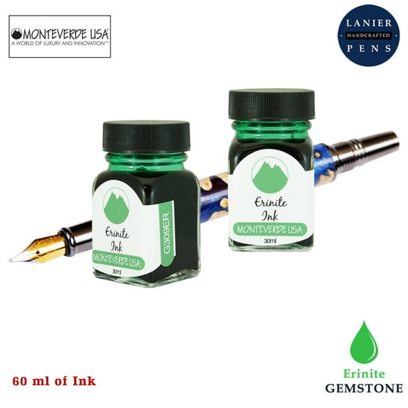 Monteverde 60ml Gemstone Fountain Pen Ink Bottle (30ml Erinite G309ER Ink Bottle - Pack of 2)