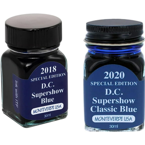 Monteverde 60ml Ink, Classic Blue, Blue Ink (G309DW, G309DC) Fountain Pen Ink (30ml Each Ink Bottle, 2 Pack)