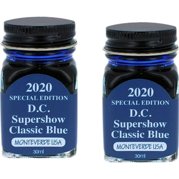 Monteverde 60ml Ink, Classic Blue Ink (G309DW) Fountain Pen Ink, DC Supershow 2020 - Special Edition (30ml Each Ink Bottle, 2 Pack)