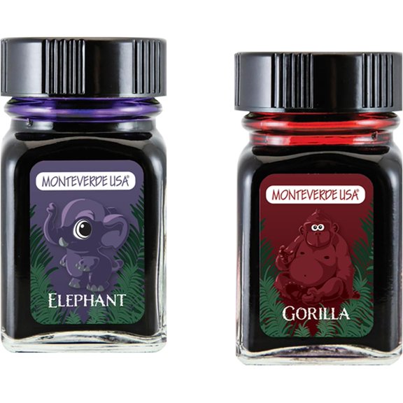 Monteverde 60ml Ink, Elephant (Purple), Gorilla (Red) Jungle Ink (G309EL, G309GO) Fountain Pen Ink (30ml Each Ink Bottle, 2 Pack)