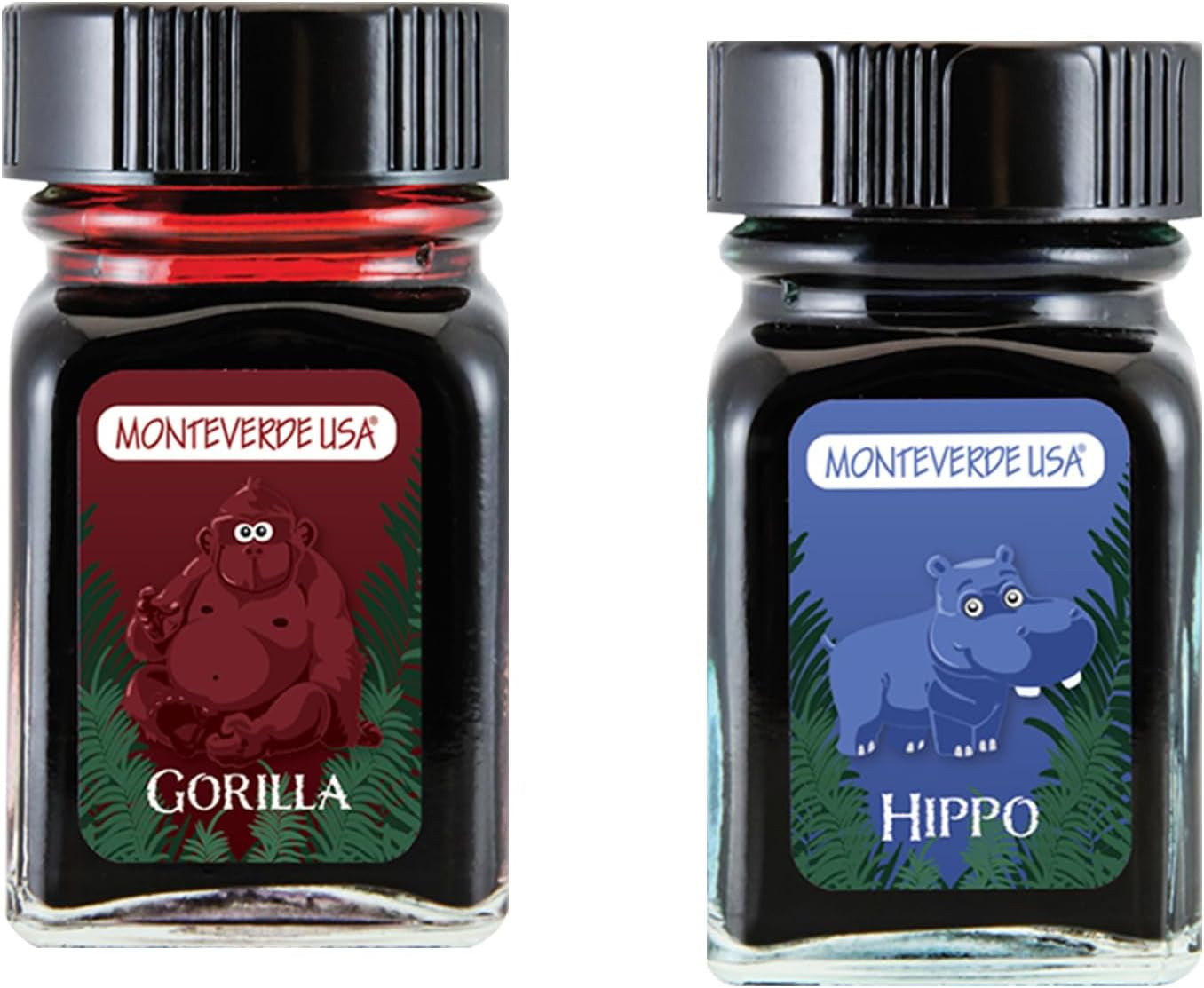 Monteverde 60ml Ink, Gorilla (Red), Hippo (Dark Blue) Jungle Ink