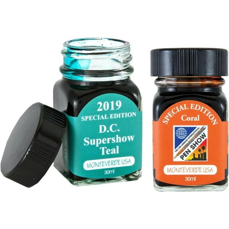 Monteverde 60ml Ink, Teal, Coral Ink (G309DT, G309LA) Fountain Pen Ink (30ml Each Ink Bottle, 2 Pack)