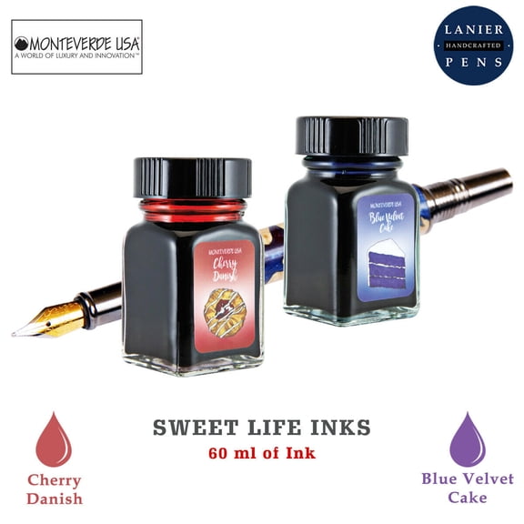 Monteverde 60ml Sweet Life Fountain Pen Ink Bottle (30ml Cherry Danish Ink Bottle G309CD, 30ml Blue Velvet Cake Ink Bottle G309BV)