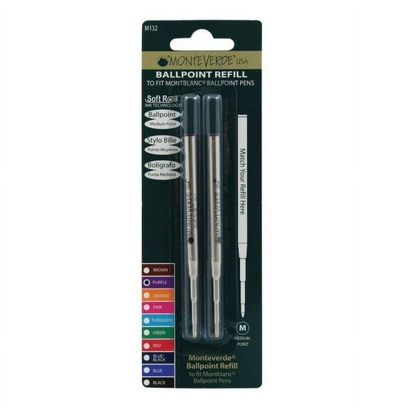 Monteverde® Ballpoint Refills For Montblanc Ballpoint Pens, Medium Point, 0.7 mm, Purple Ink, Pack Of 2
