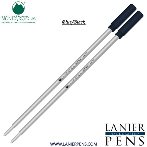 Monteverde C13 Blue/Black 2-Pack Soft Roll Ballpoint Pen Refill for Cross Ballpoint Pens, 0.7mm Medium Tip (C132BB)