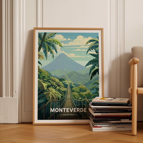 Monteverde Costa Rica Travel Poster, Scenic Wall Art, Adventure Decor, Tropical Destination Artwork Wall Art, Modern Wall Decor, 8x12 UNFRAMED