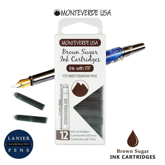 Monteverde G305BS Ink Cartridges Clear Case Gemstone Brown Sugar- Pack of 12