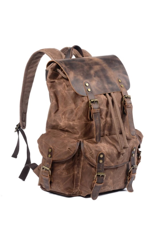 "Monteverde" Rugged Waxed Canvas & Leather Backpack - Tan or Grey