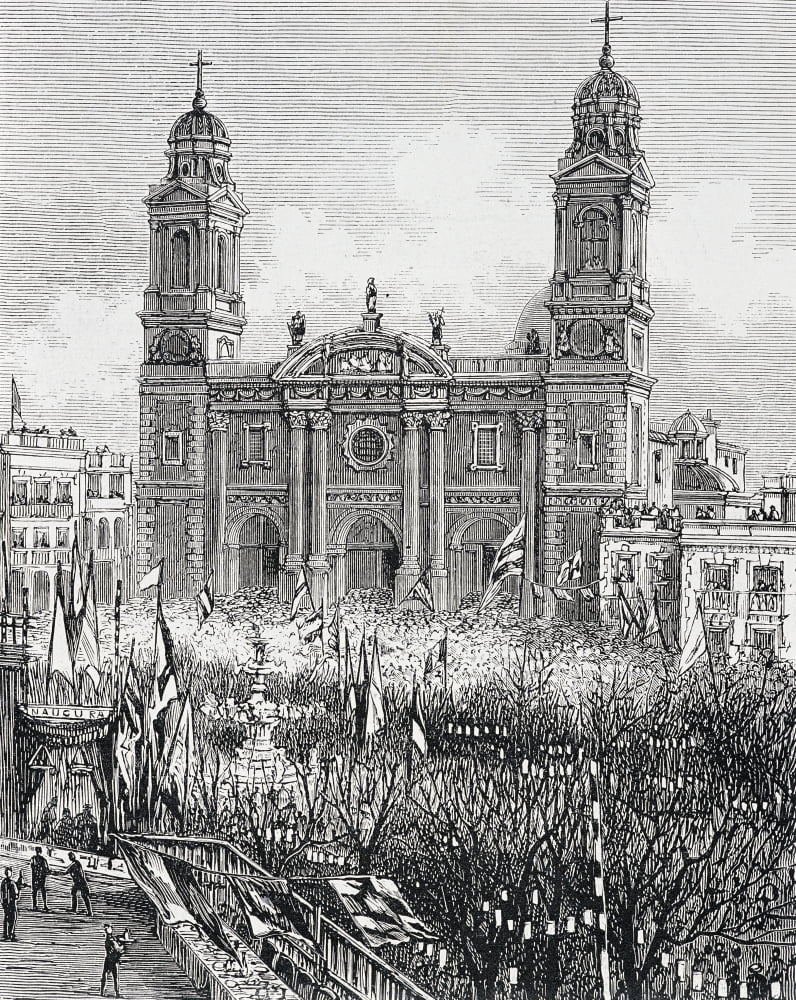 Montevideo Uruguay Cathedral In The Plaza De La Constitucion In The 1880S Canvas Art - Ken Welsh Design Pics (26 x 32)