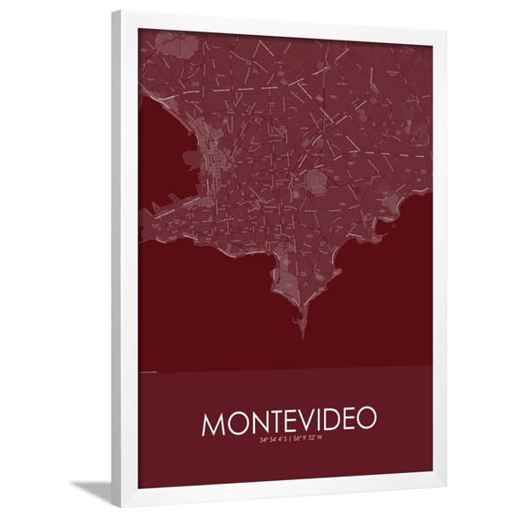 Montevideo, Uruguay Red Map, Framed Art Print Wall Art Sold by Art.Com