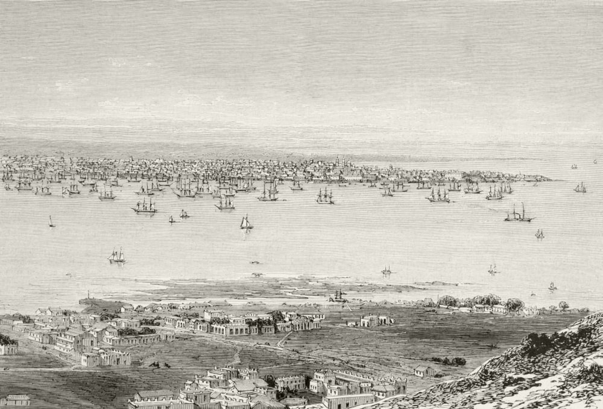 Montevideo Uruguay View To City Across Bay Of Montevideo Circa 1870S From A 19Th Century Illustration Canvas Art - Ken Welsh Design Pics (17 x 12)