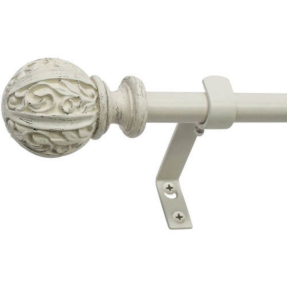 Montevilla 0.62" Distressed White Ball Adjustable Single Curtain Rod Set, 86"-120"